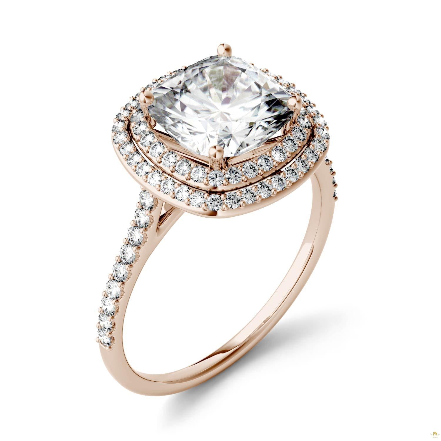 2.90 CTW   Cushion Moissanite Halo Ring in 14K Rose Gold