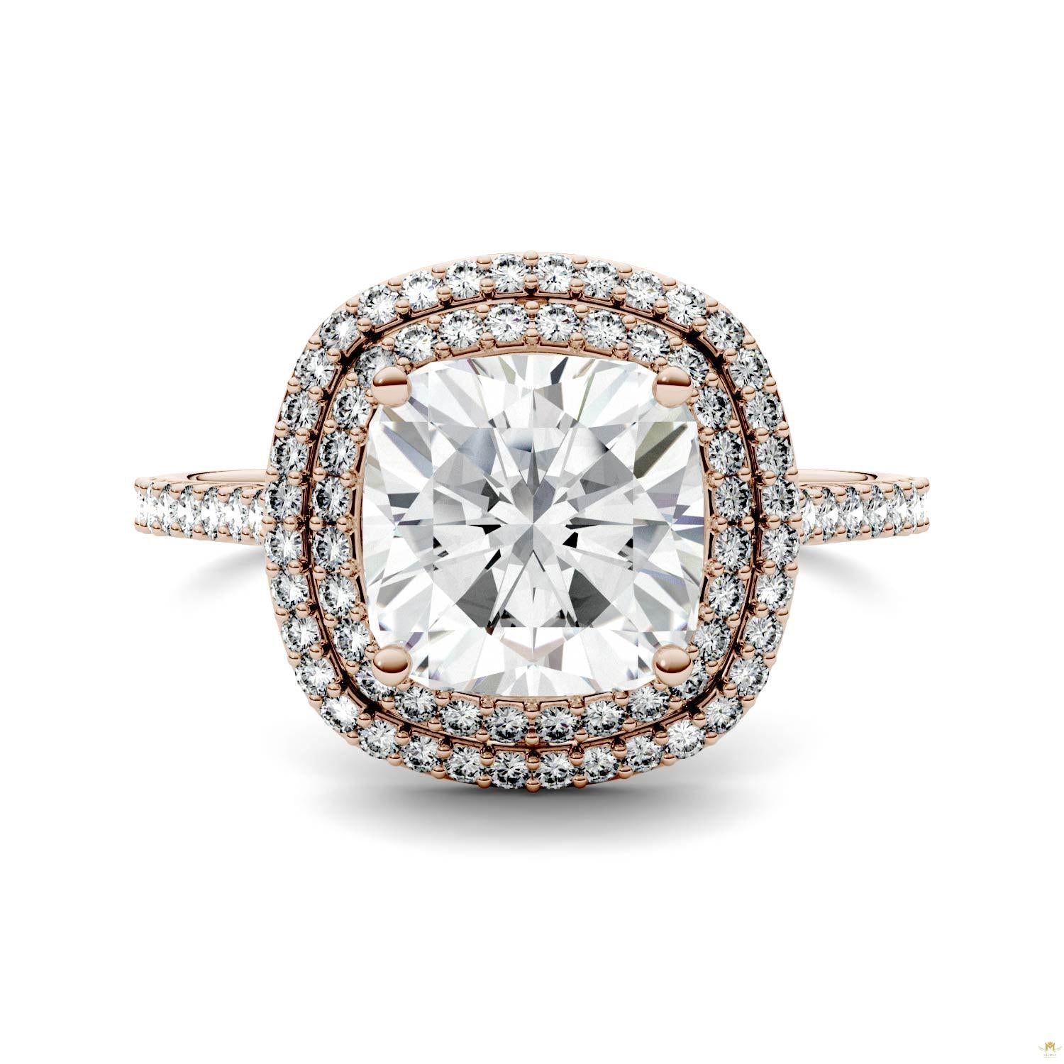2.90 CTW   Cushion Moissanite Halo Ring in 14K Rose Gold