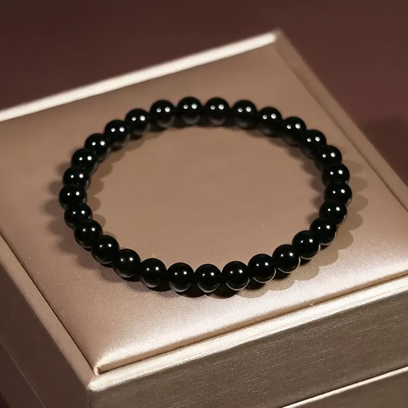 Elegant Obsidian Bead Bracelet – Natural Stone Jewelry with Smooth Polished Beads
