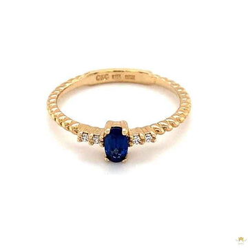 0.32 CTW   Blue Oval Lab Created Sapphire & Moissanite Statement Ring in 14K Yellow Gold