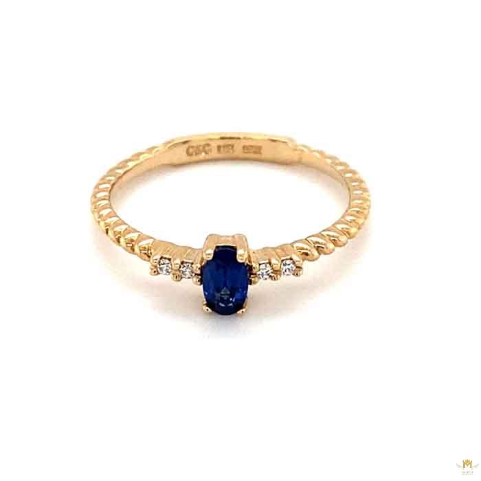 0.32 CTW   Blue Oval Lab Created Sapphire & Moissanite Statement Ring in 14K Yellow Gold