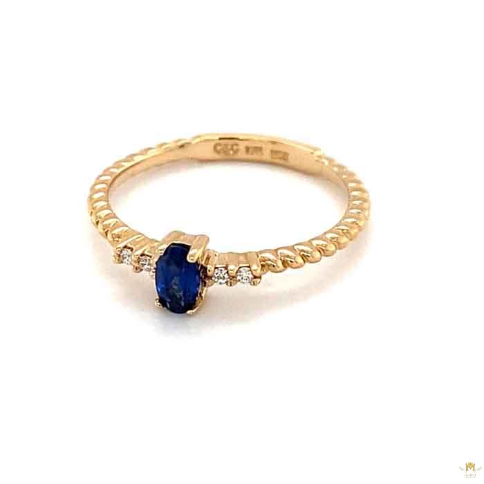 0.32 CTW   Blue Oval Lab Created Sapphire & Moissanite Statement Ring in 14K Yellow Gold