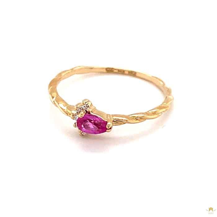 0.29 CTW   Pink Pear Lab Created Sapphire & Moissanite Stackable Ring in 14K Yellow Gold