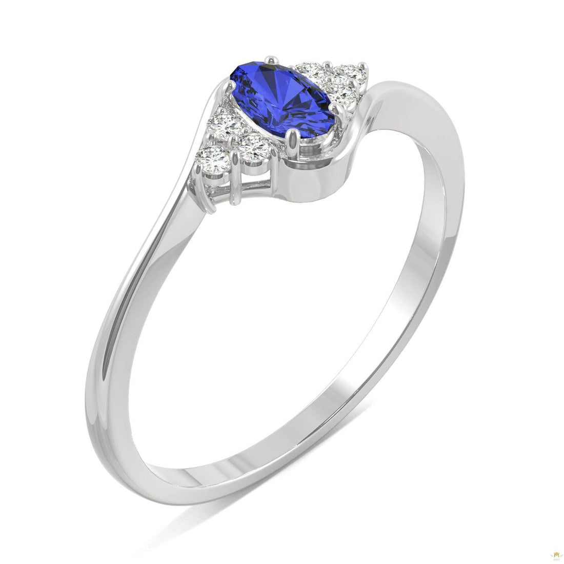 0.37 CTW   Oval Sapphire Bypass Ring in 14K White Gold