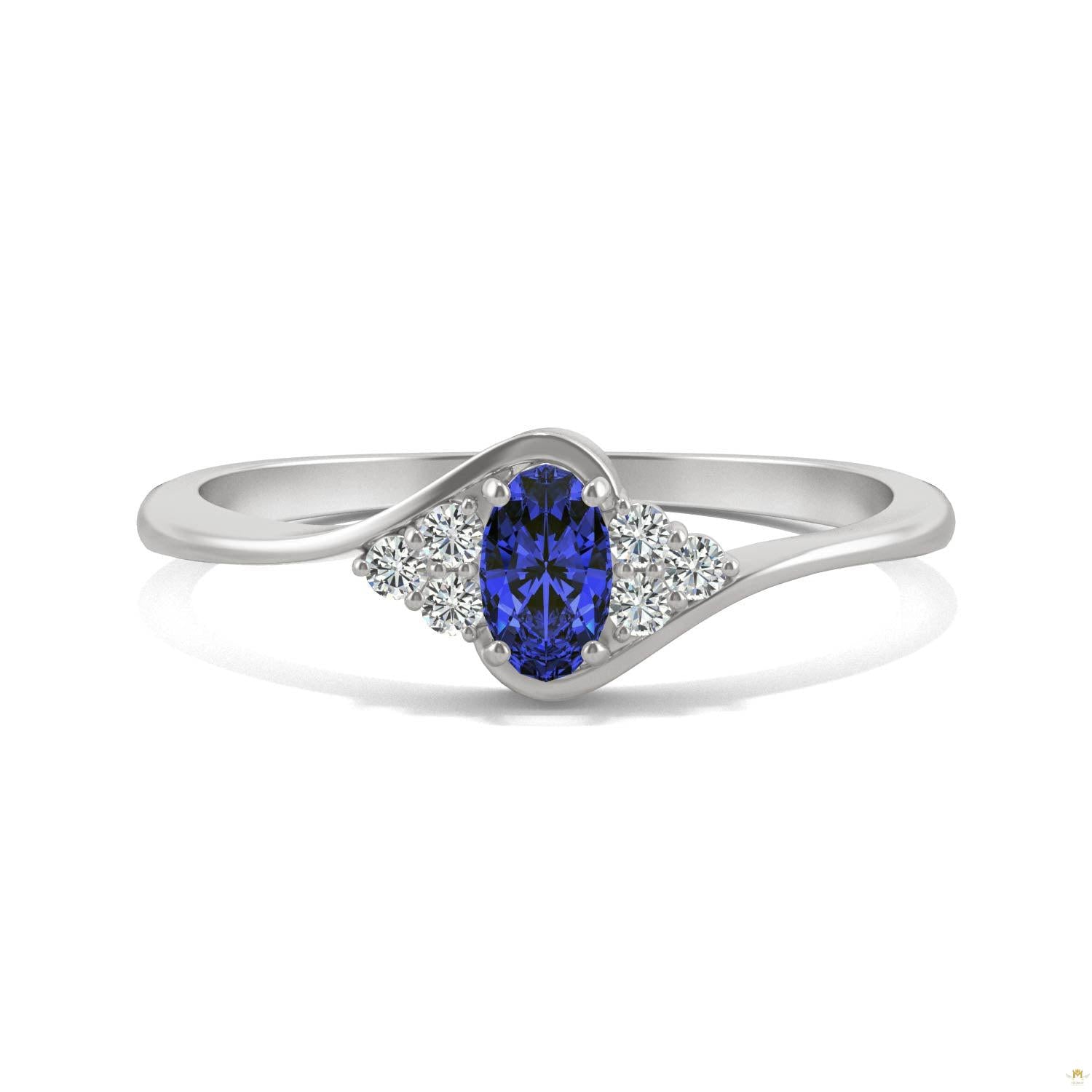 0.37 CTW   Oval Sapphire Bypass Ring in 14K White Gold
