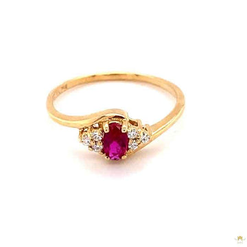 0.37 CTW   Red Oval Lab Created Ruby & Moissanite Statement Ring in 14K Yellow Gold