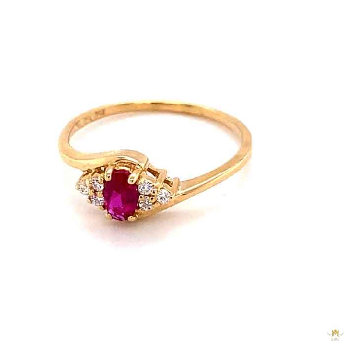 0.37 CTW   Red Oval Lab Created Ruby & Moissanite Statement Ring in 14K Yellow Gold
