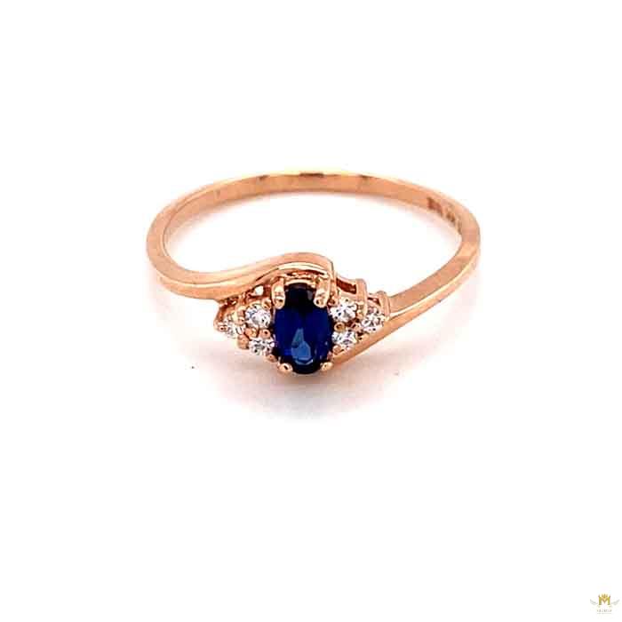 0.37 CTW   Blue Oval Lab Created Sapphire & Moissanite Statement Ring in 14K Rose Gold