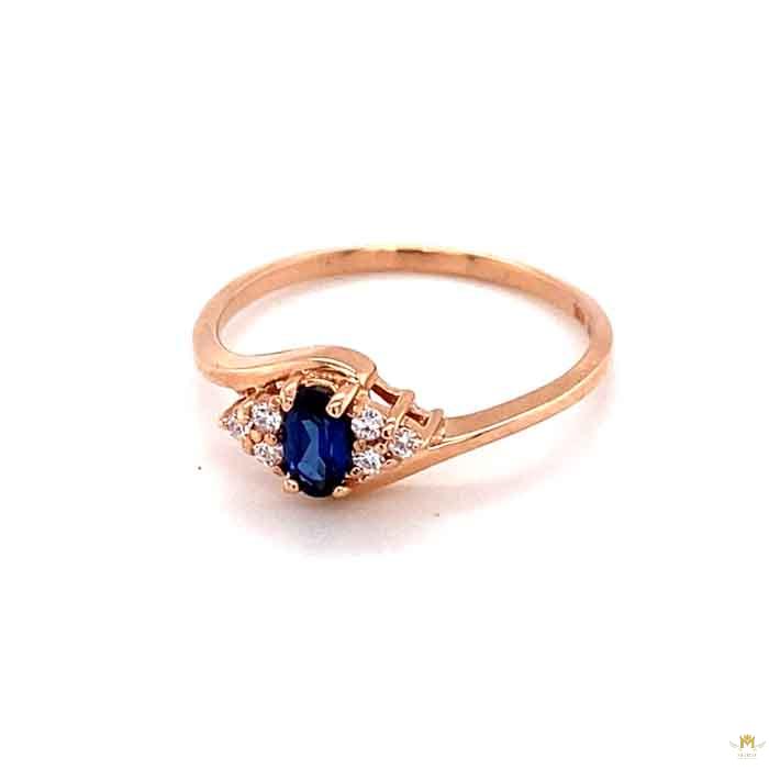 0.37 CTW   Blue Oval Lab Created Sapphire & Moissanite Statement Ring in 14K Rose Gold