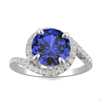 3.04 CTW   Round Sapphire Bypass Ring in 14K White Gold