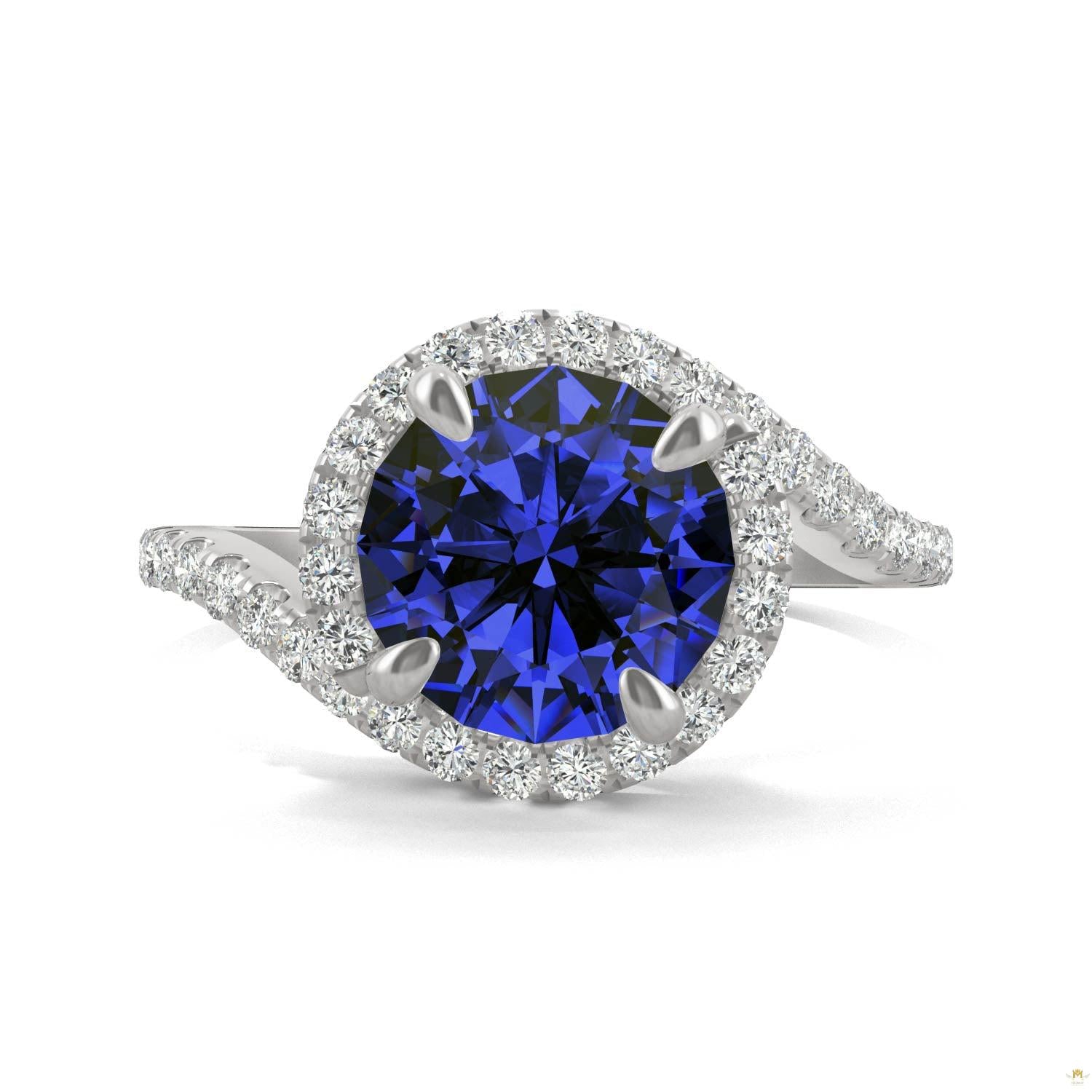 3.04 CTW   Round Sapphire Bypass Ring in 14K White Gold