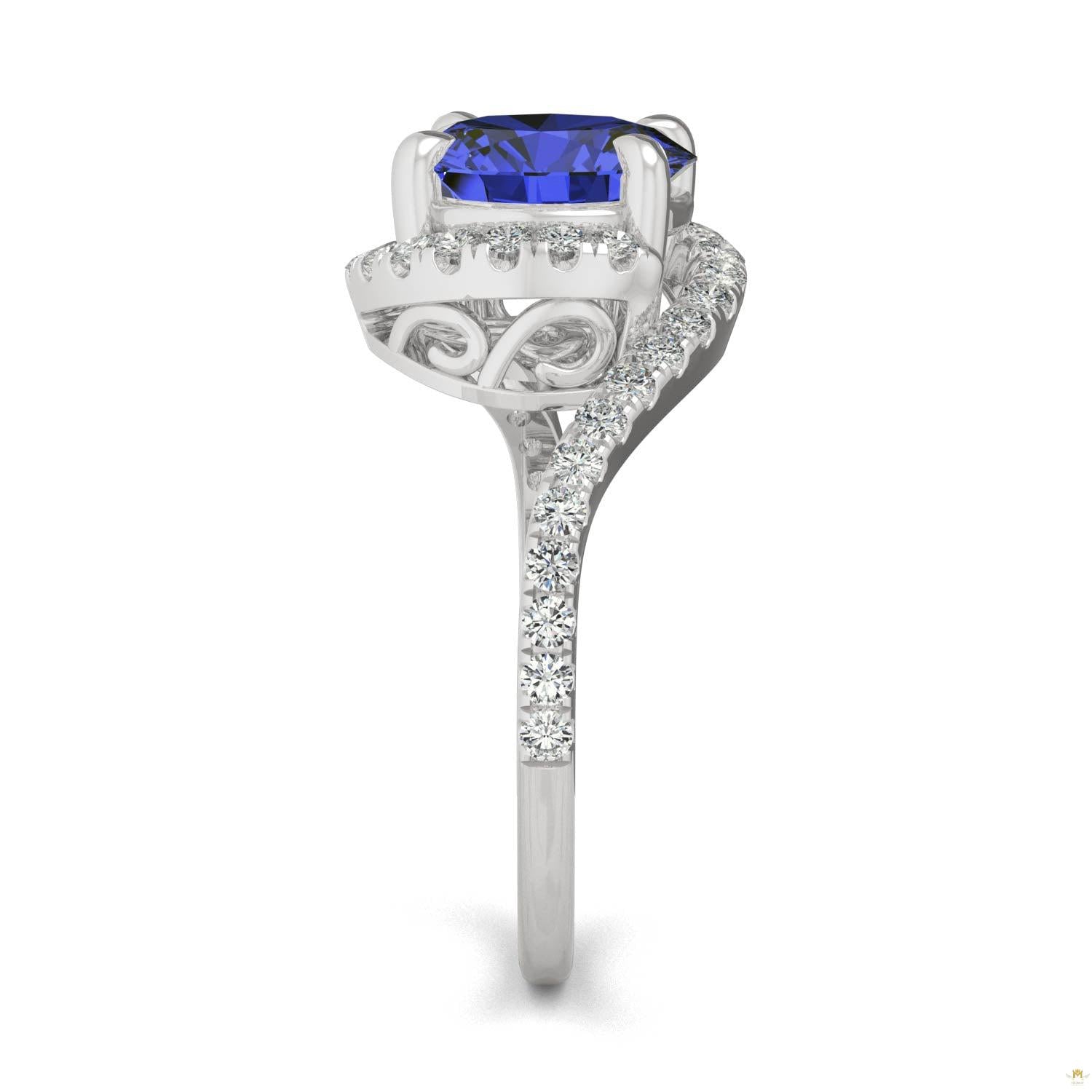 3.04 CTW   Round Sapphire Bypass Ring in 14K White Gold