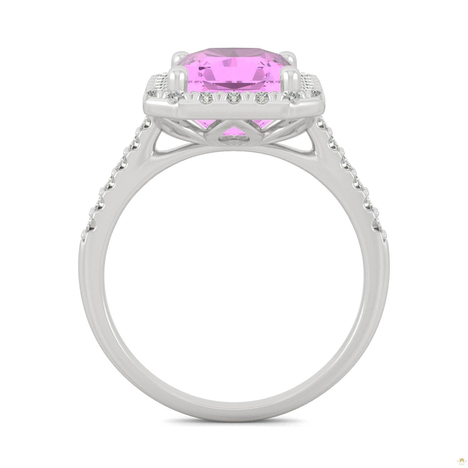 4.51 CTW   Radiant Sapphire Halo Ring in 14K White Gold