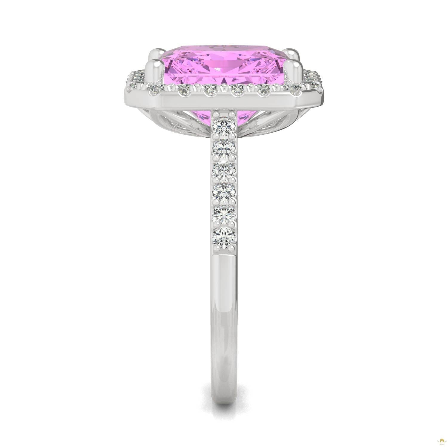 4.51 CTW   Radiant Sapphire Halo Ring in 14K White Gold