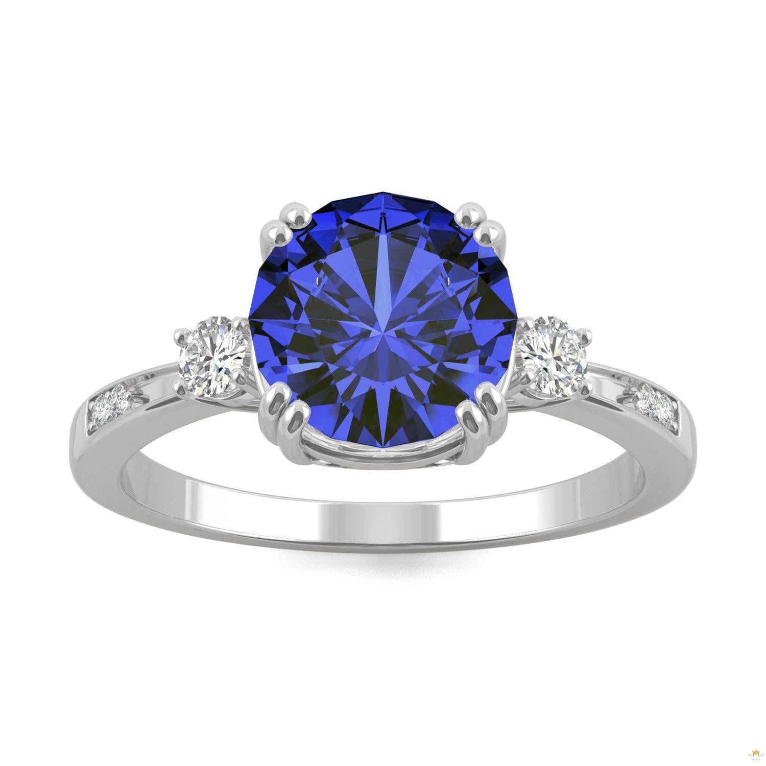 2.84 CTW   Round Sapphire Basket Ring in 14K White Gold