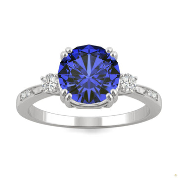 2.84 CTW   Round Sapphire Basket Ring in 14K White Gold