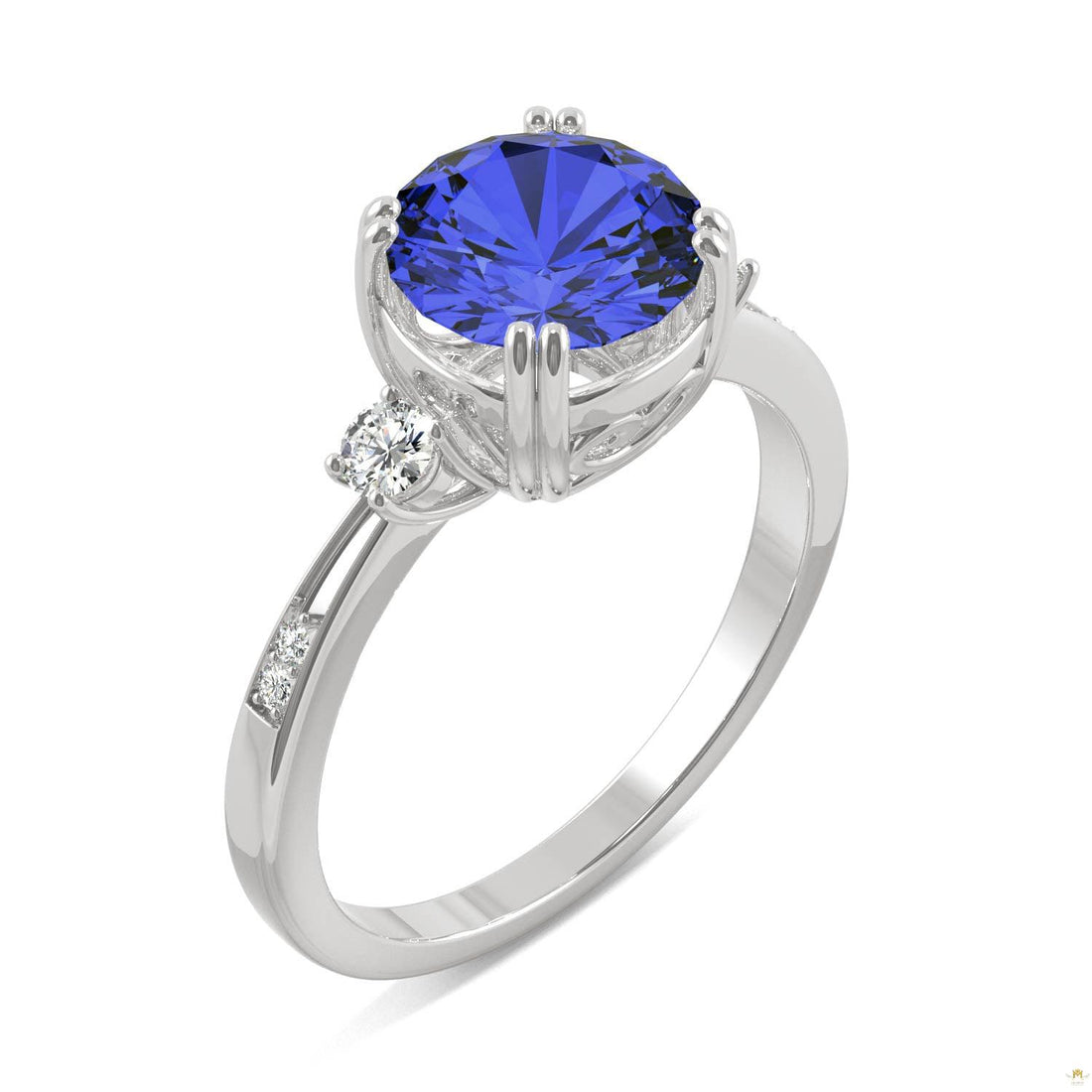 2.84 CTW   Round Sapphire Basket Ring in 14K White Gold