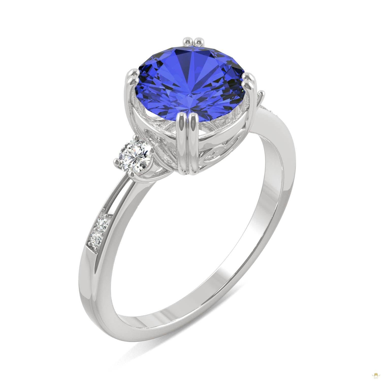 2.84 CTW   Round Sapphire Basket Ring in 14K White Gold
