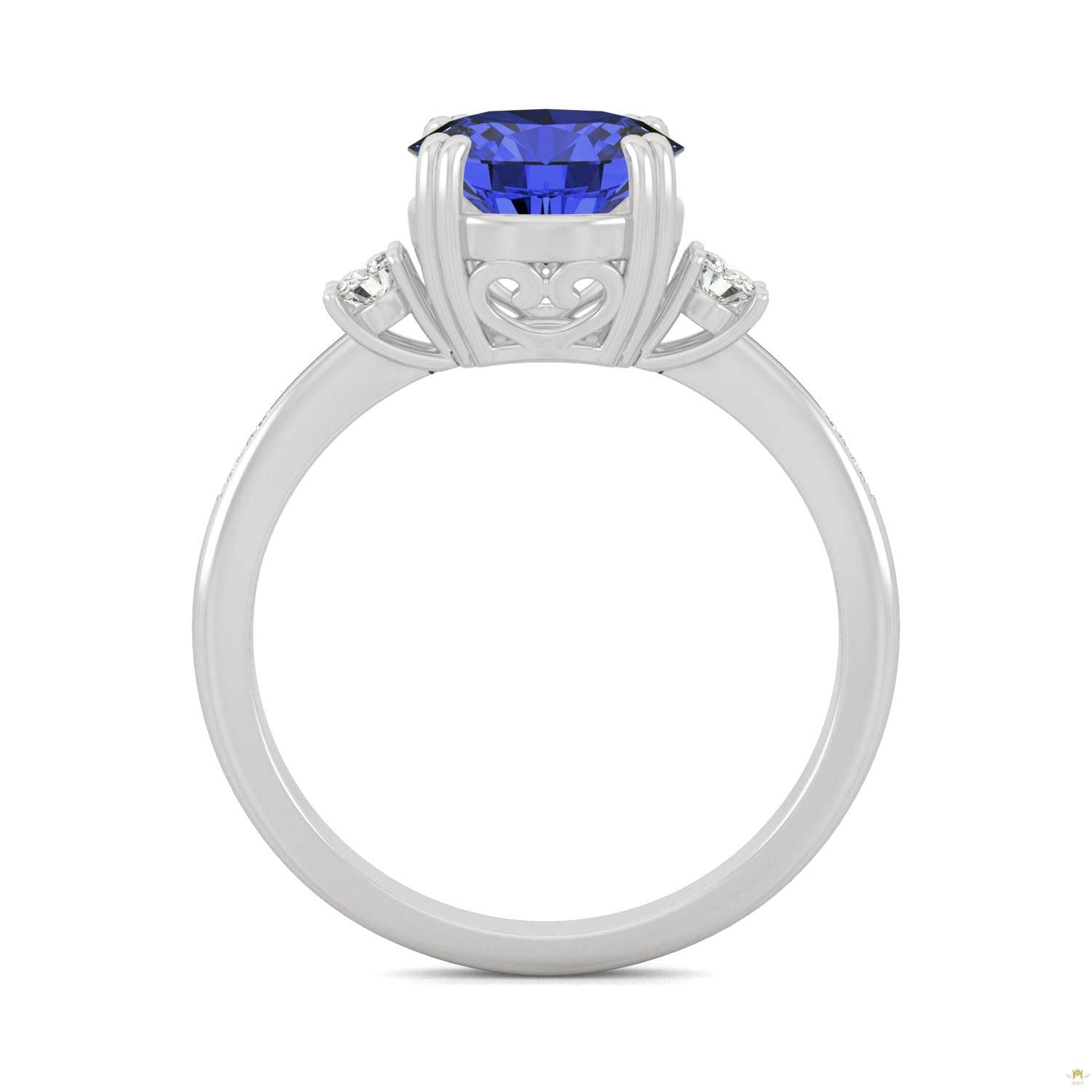 2.84 CTW   Round Sapphire Basket Ring in 14K White Gold
