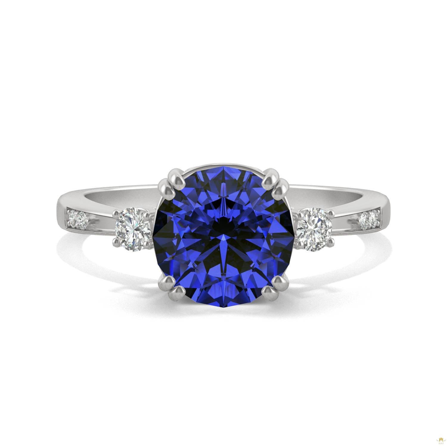 2.84 CTW   Round Sapphire Basket Ring in 14K White Gold