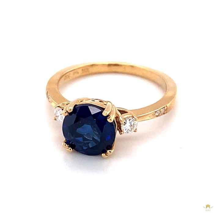 2.84 CTW   Blue Round Lab Created Sapphire & Moissanite Statement Ring in 14K Yellow Gold