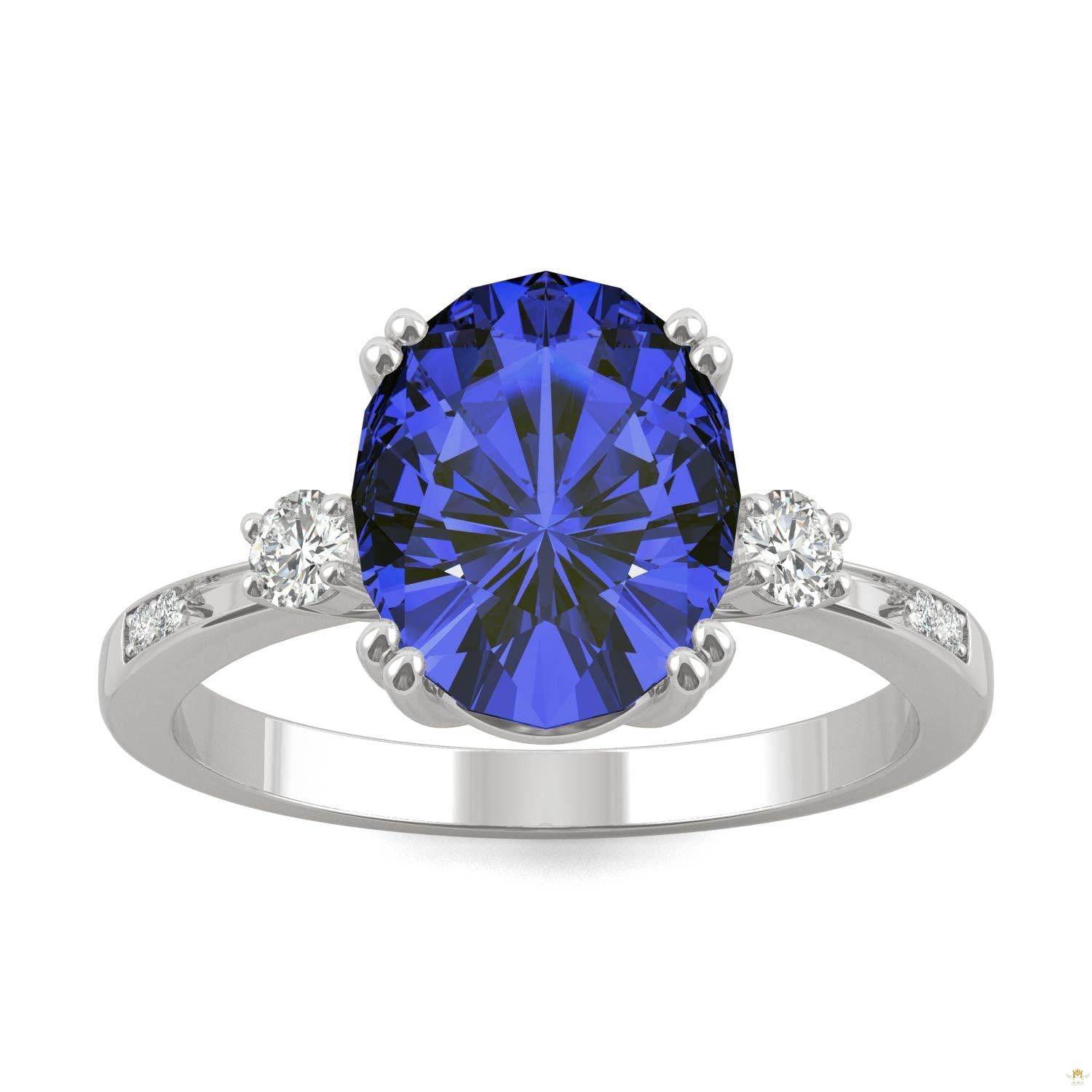 3.64 CTW   Oval Sapphire Basket Ring in 14K White Gold