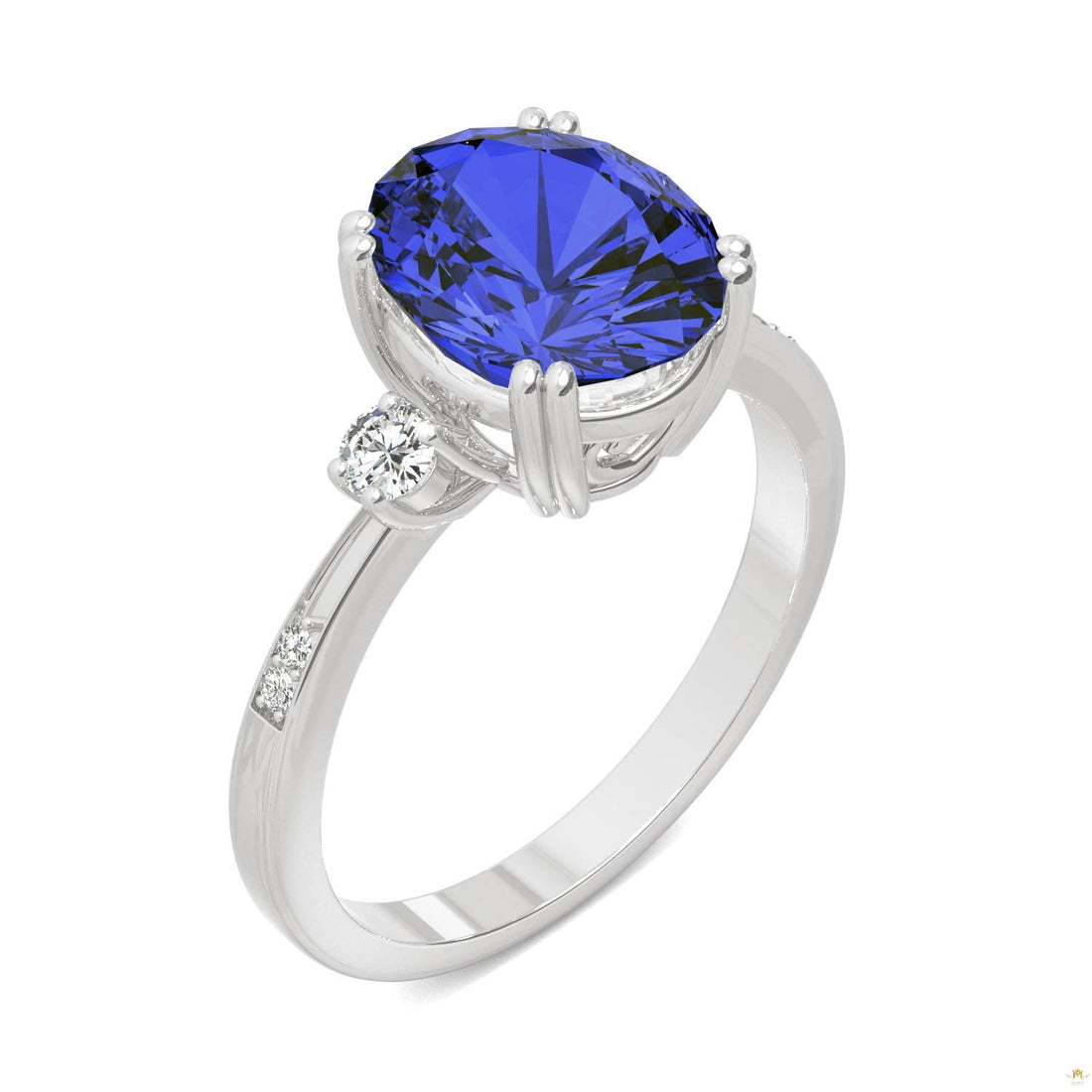 3.64 CTW   Oval Sapphire Basket Ring in 14K White Gold