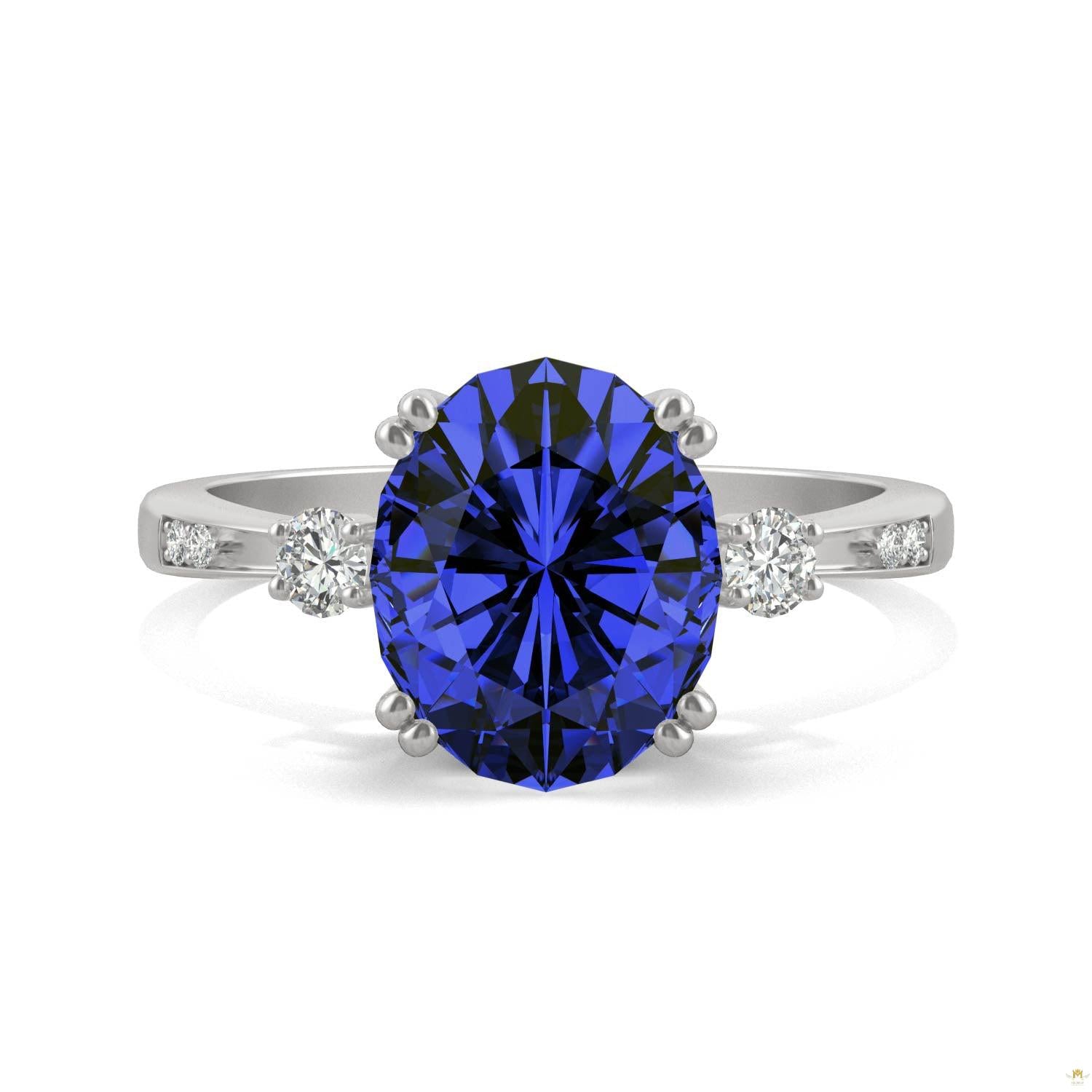 3.64 CTW   Oval Sapphire Basket Ring in 14K White Gold