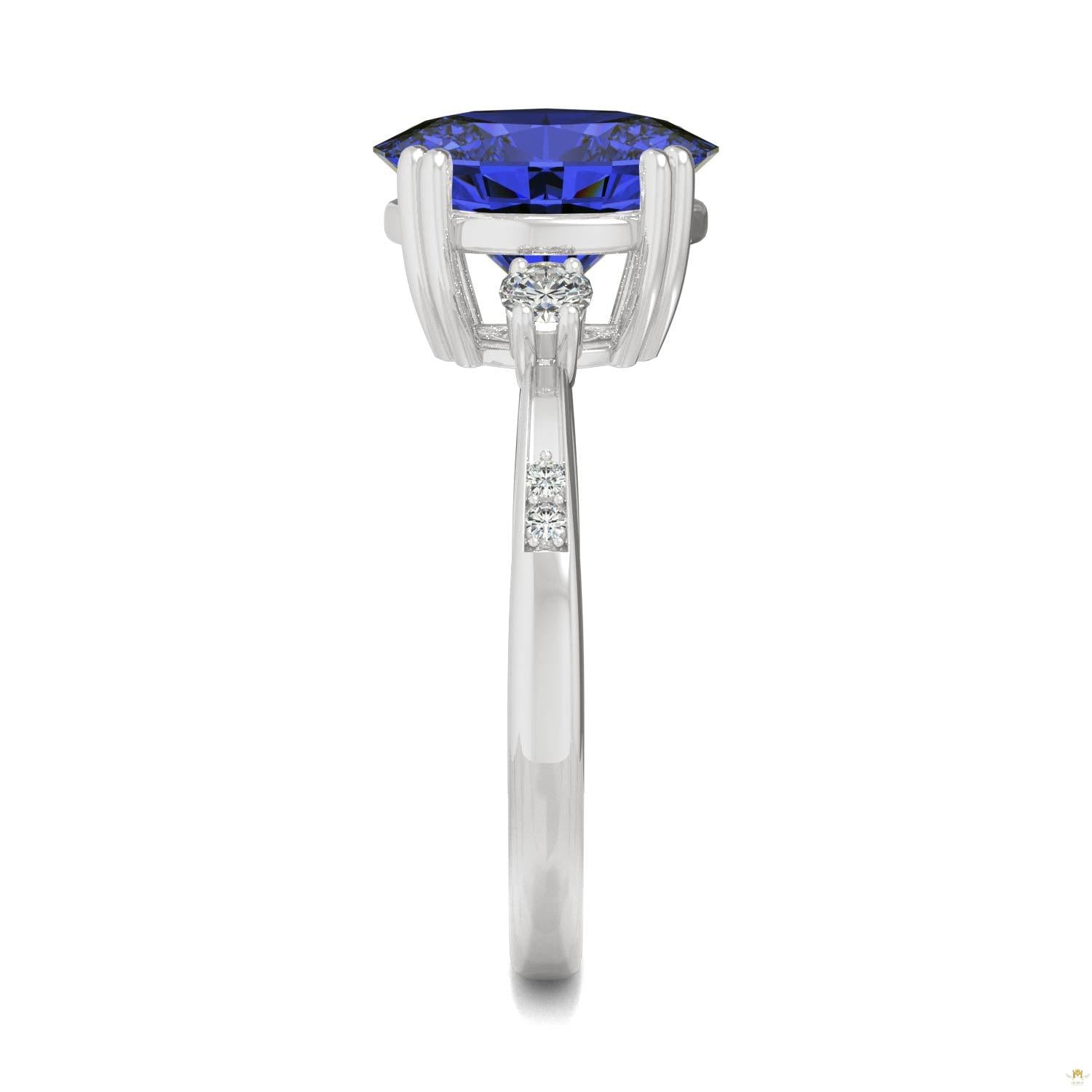 3.64 CTW   Oval Sapphire Basket Ring in 14K White Gold