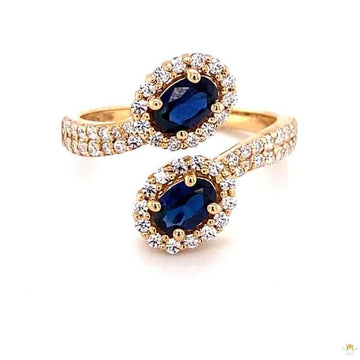 1.93 CTW   Blue Oval Lab Created Sapphire & Moissanite Statement Ring in 14K Yellow Gold