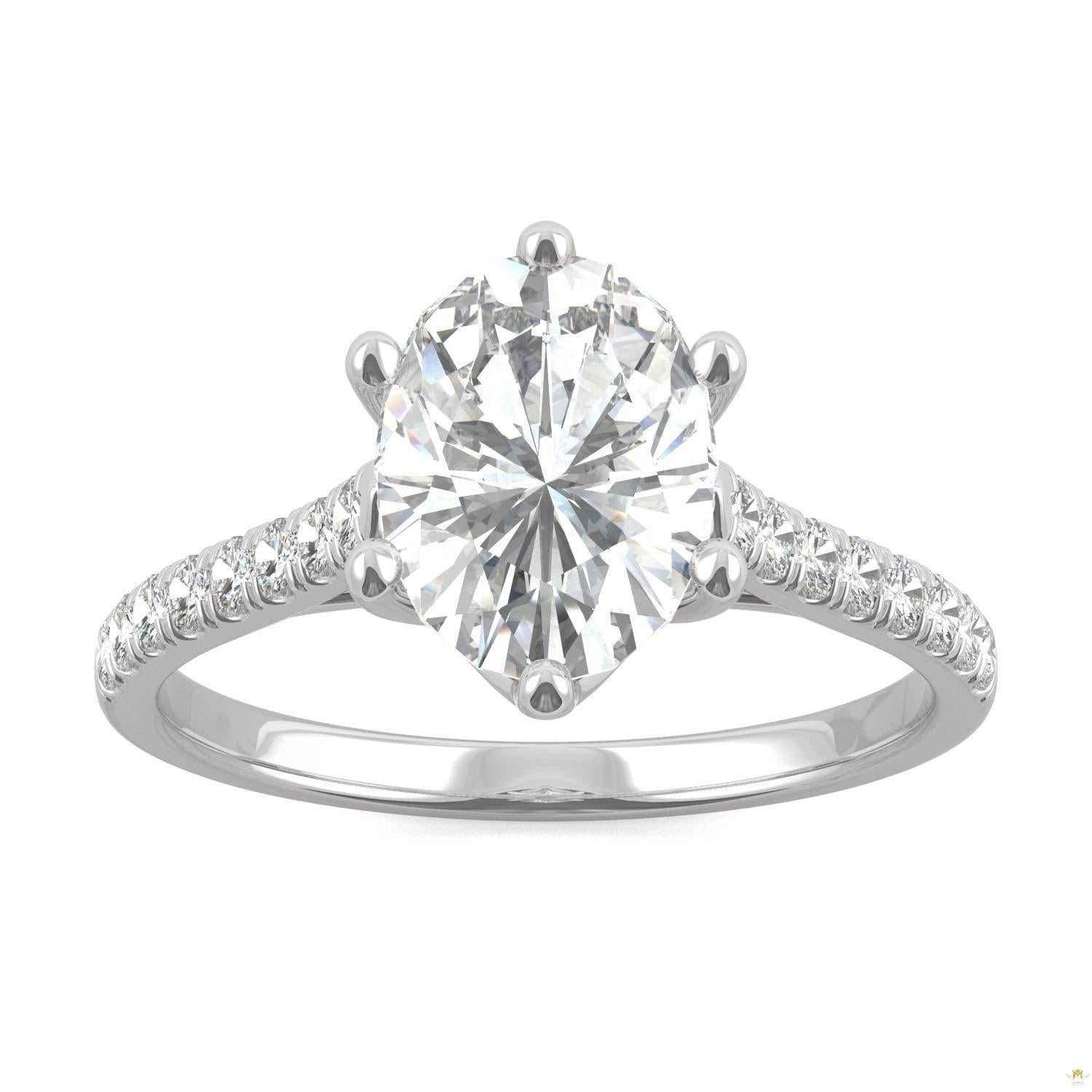 2.34 CTW   Oval Moissanite Engagement Ring in 14K White Gold