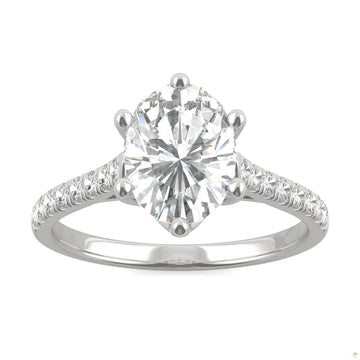 2.34 CTW   Oval Moissanite Engagement Ring in 14K White Gold