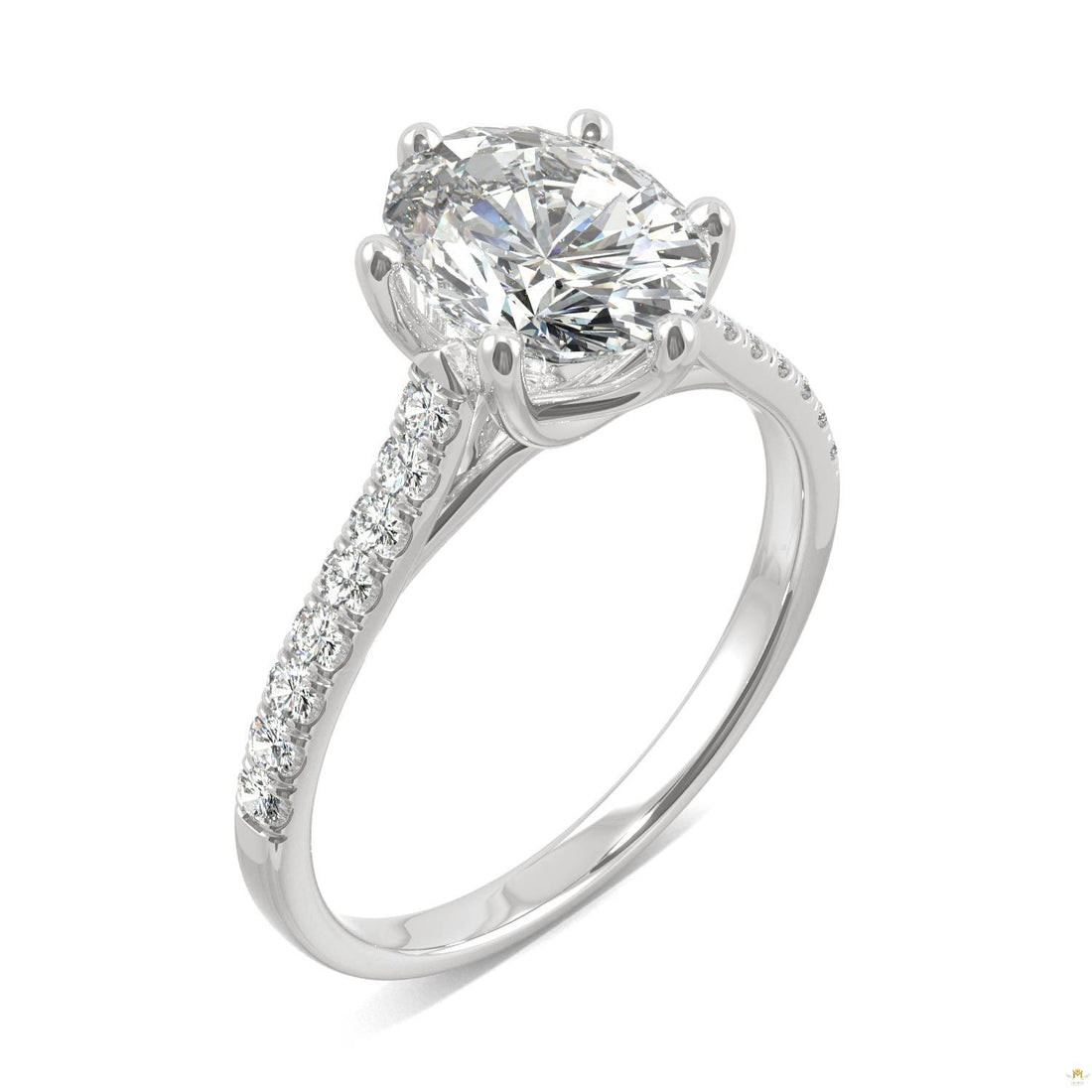 2.34 CTW   Oval Moissanite Engagement Ring in 14K White Gold