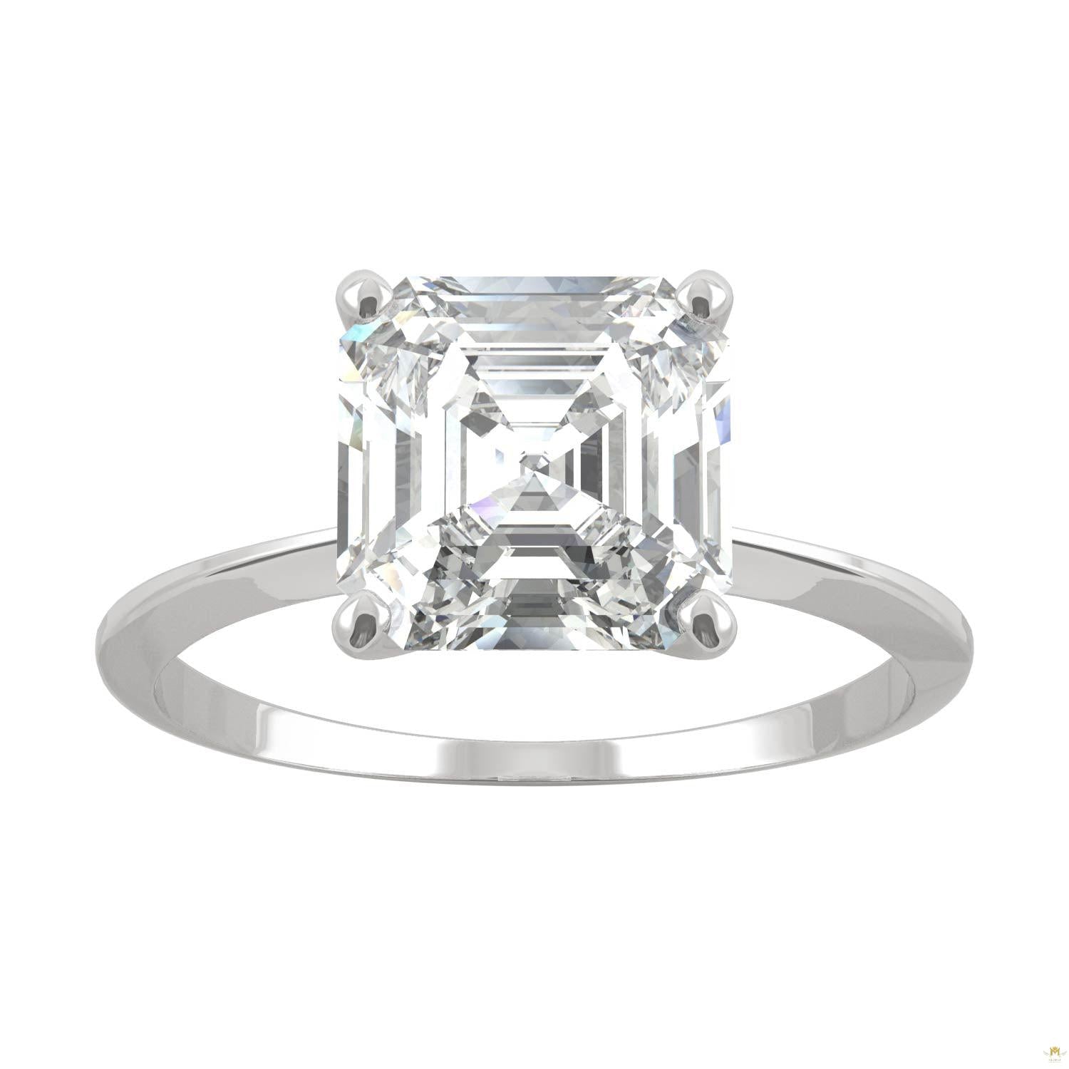 2.21 CTW   Asscher Moissanite Engagement Ring in 14K White Gold