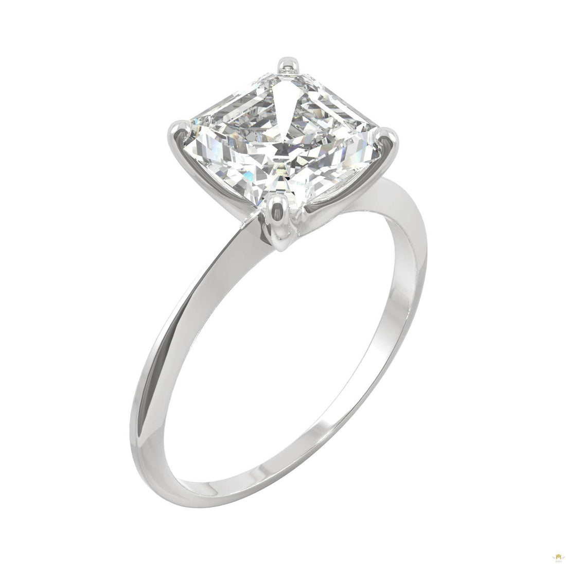 2.21 CTW   Asscher Moissanite Engagement Ring in 14K White Gold