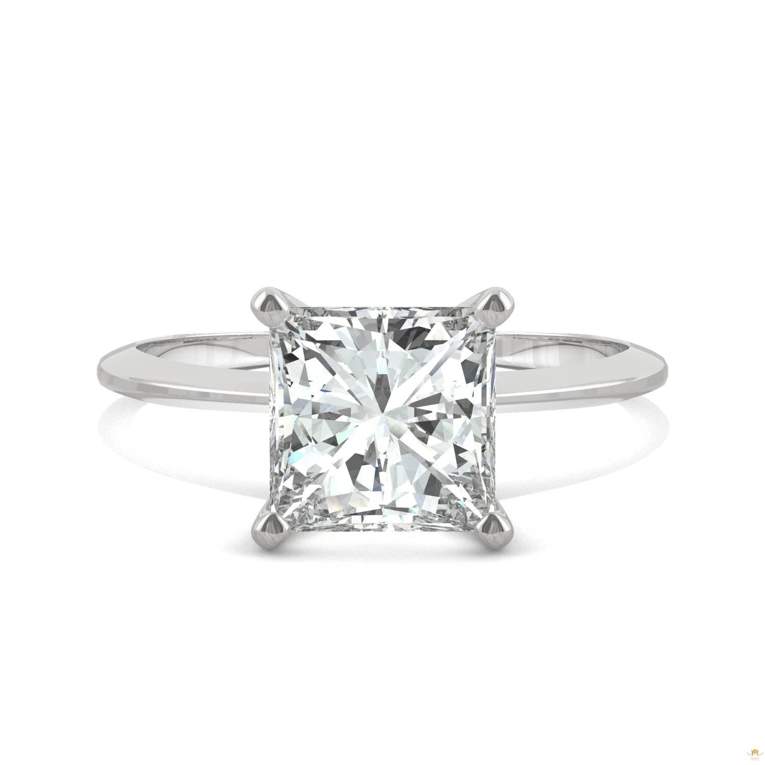 1.92 CTW   Square Moissanite Engagement Ring in 14K White Gold