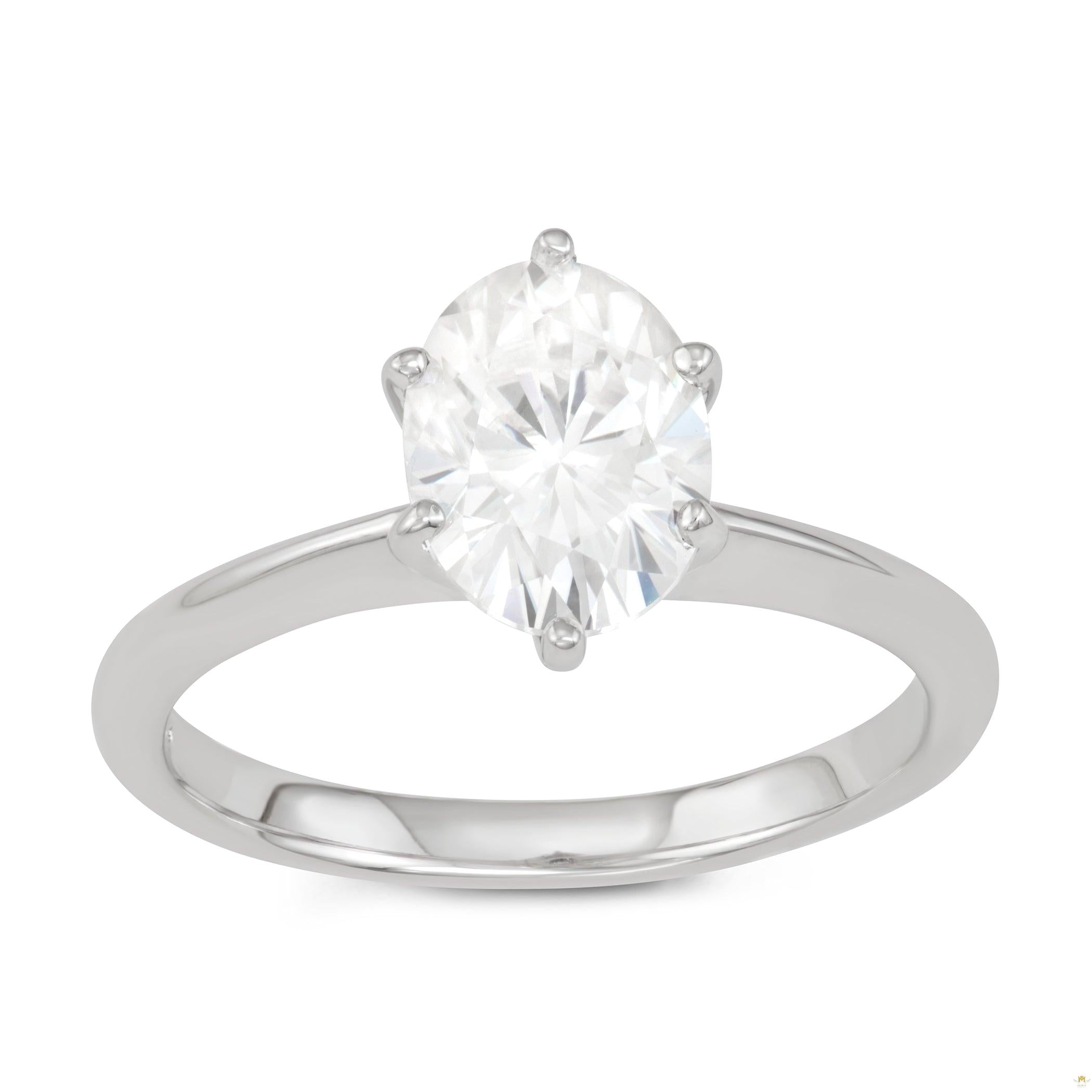 2.10 CTW   Oval Moissanite Engagement Ring in 14K White Gold