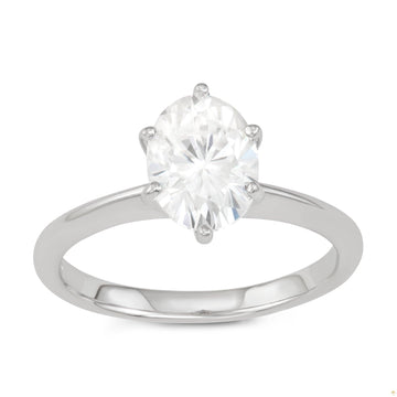 2.10 CTW   Oval Moissanite Engagement Ring in 14K White Gold