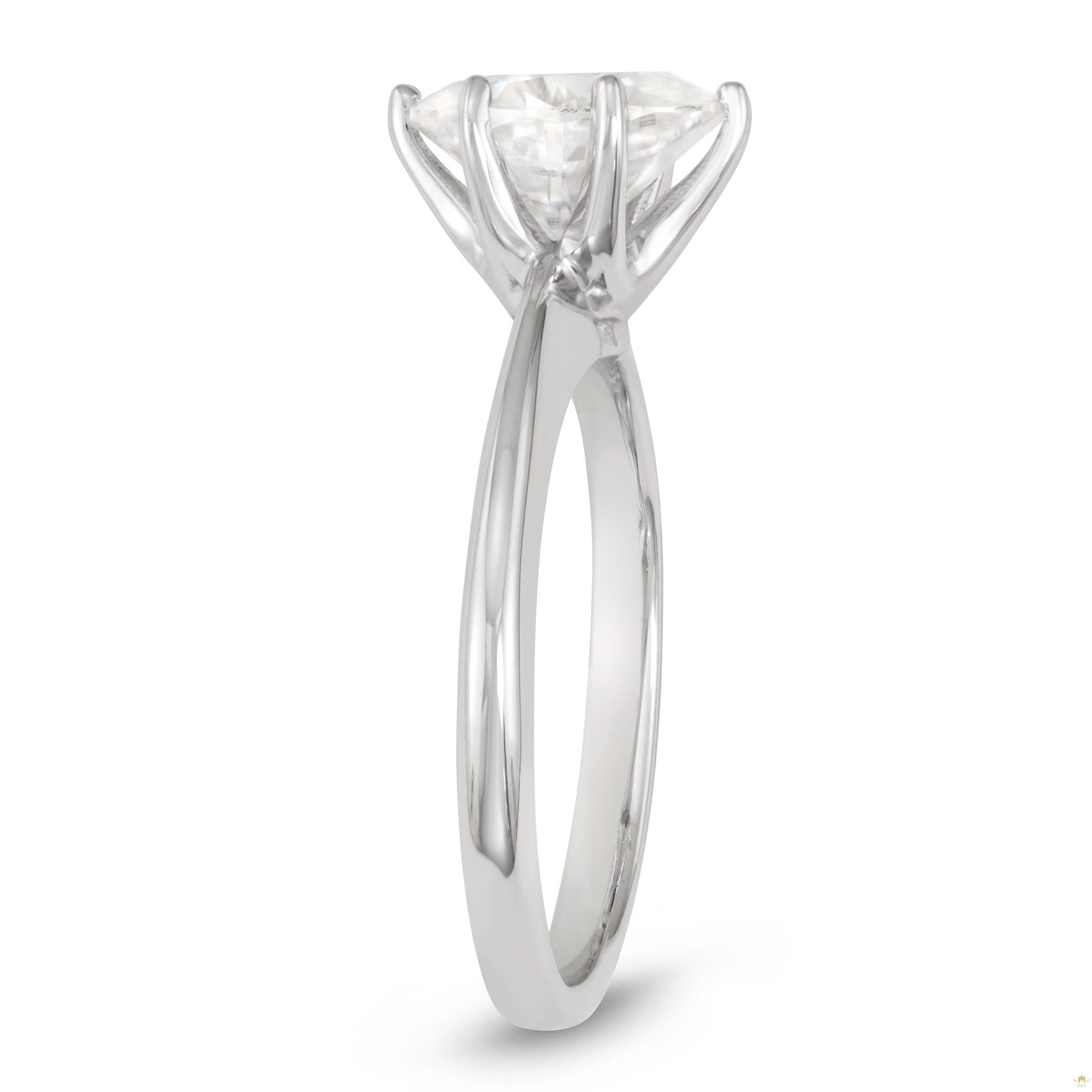 2.10 CTW   Oval Moissanite Engagement Ring in 14K White Gold