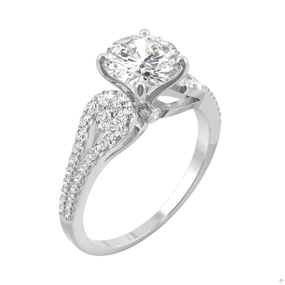 2.08 CTW   Round Moissanite Engagement Ring in 14K White Gold