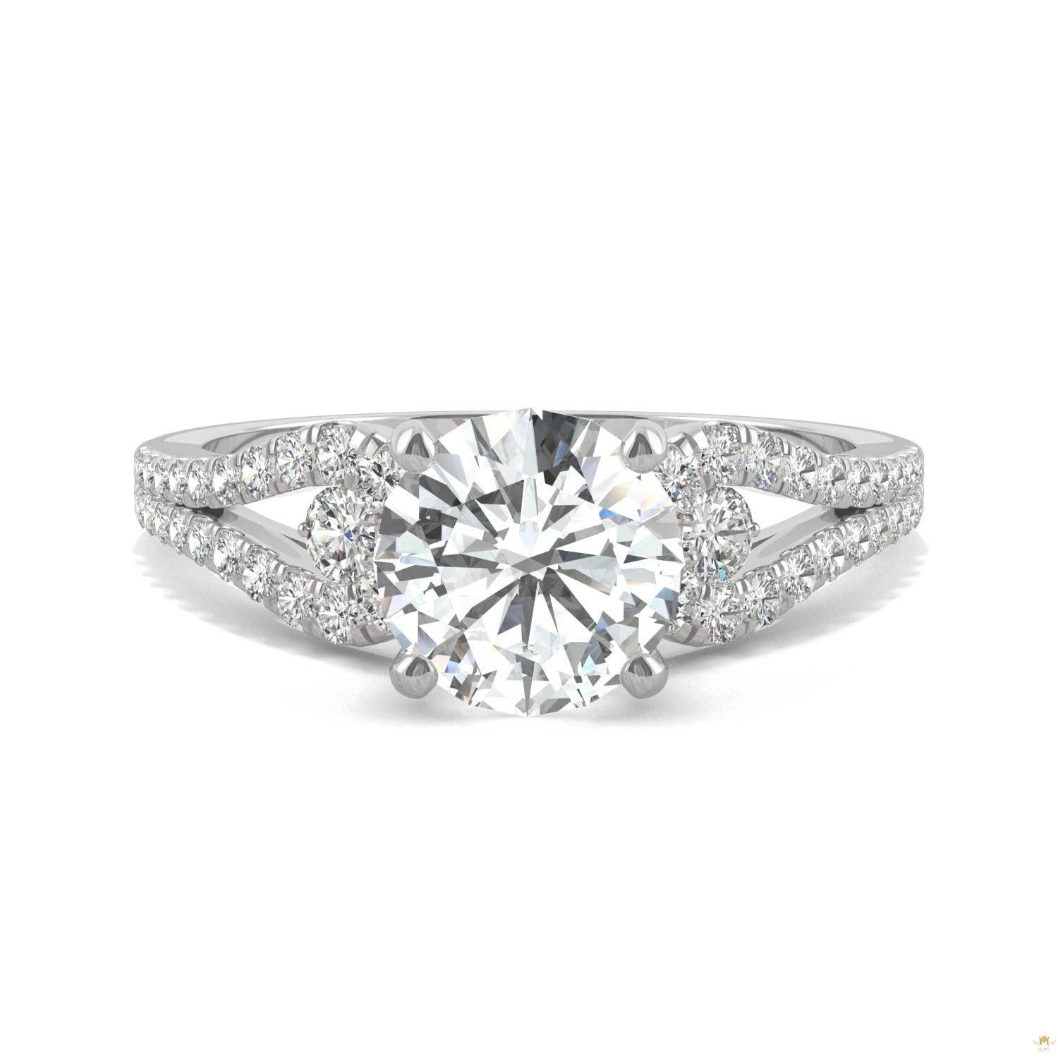 2.08 CTW   Round Moissanite Engagement Ring in 14K White Gold