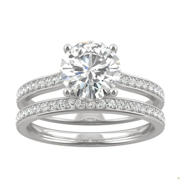 1.92 CTW   Round Moissanite Bridal Set in 14K White Gold