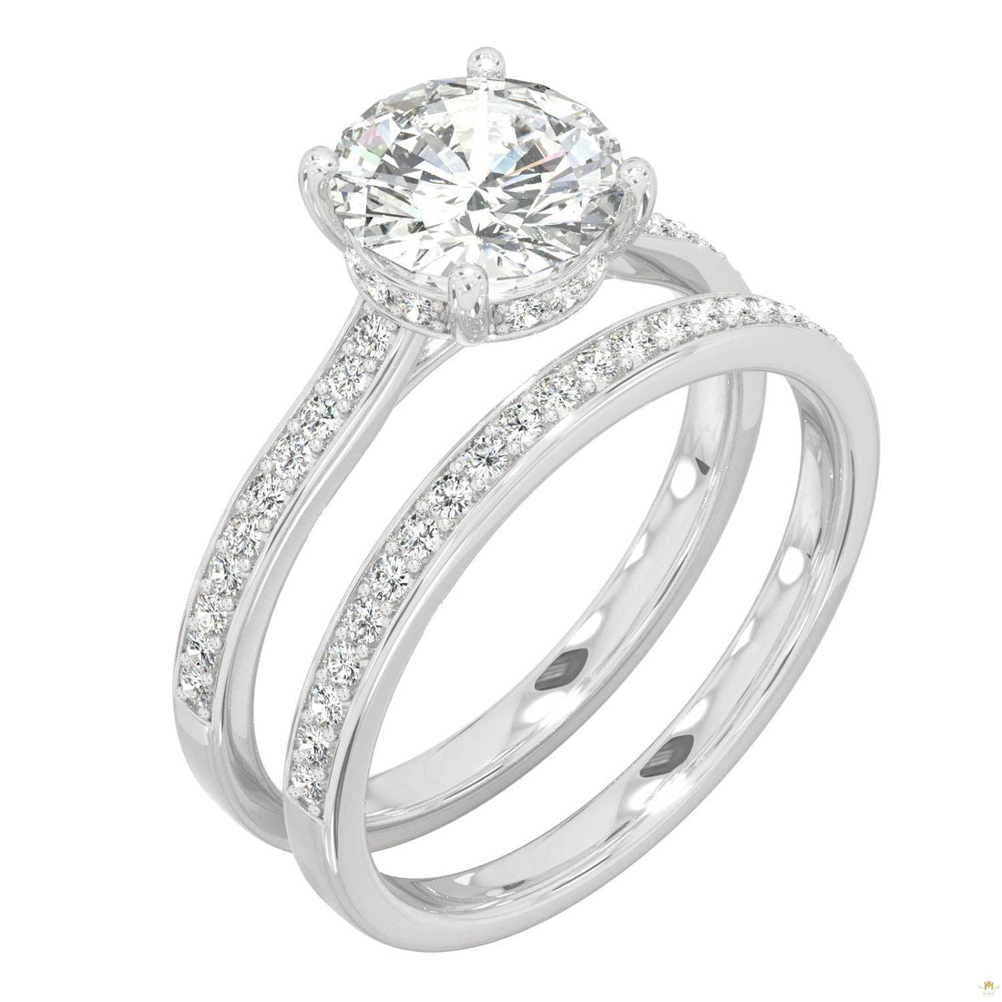 1.92 CTW   Round Moissanite Bridal Set in 14K White Gold
