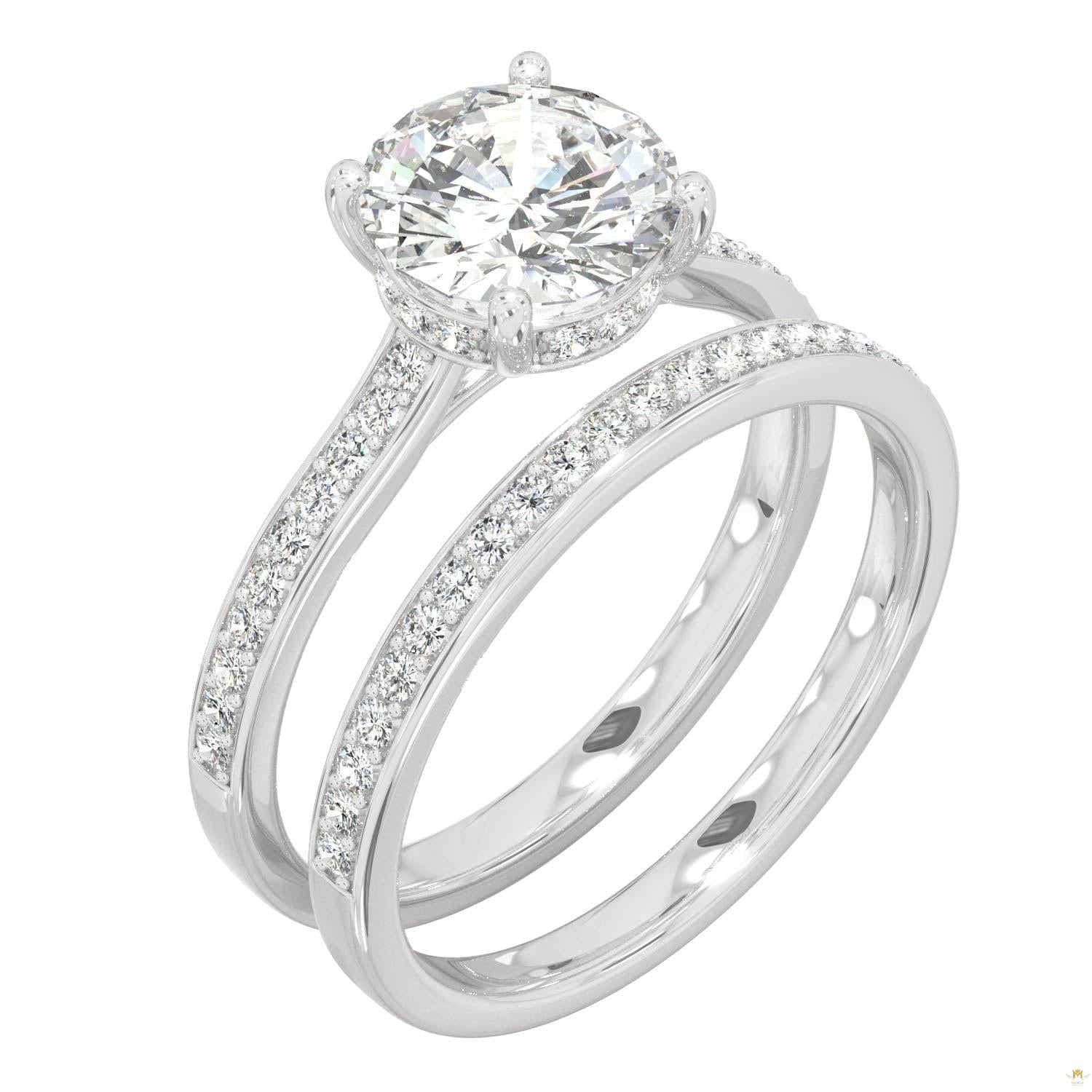 1.92 CTW   Round Moissanite Bridal Set in 14K White Gold
