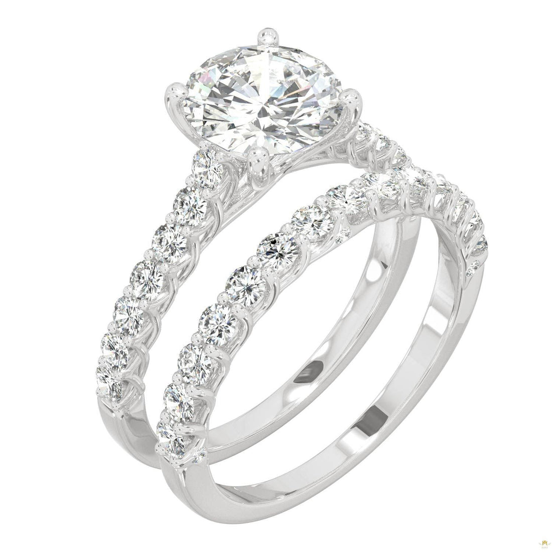 2.37 CTW   Round Moissanite Bridal Set in 14K White Gold
