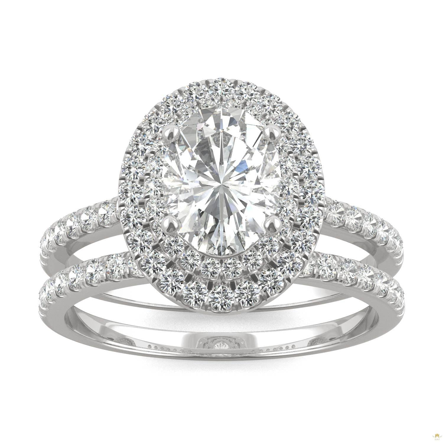 2.22 CTW   Oval Moissanite Halo Set in 14K White Gold