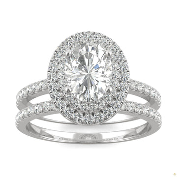 2.22 CTW   Oval Moissanite Halo Set in 14K White Gold