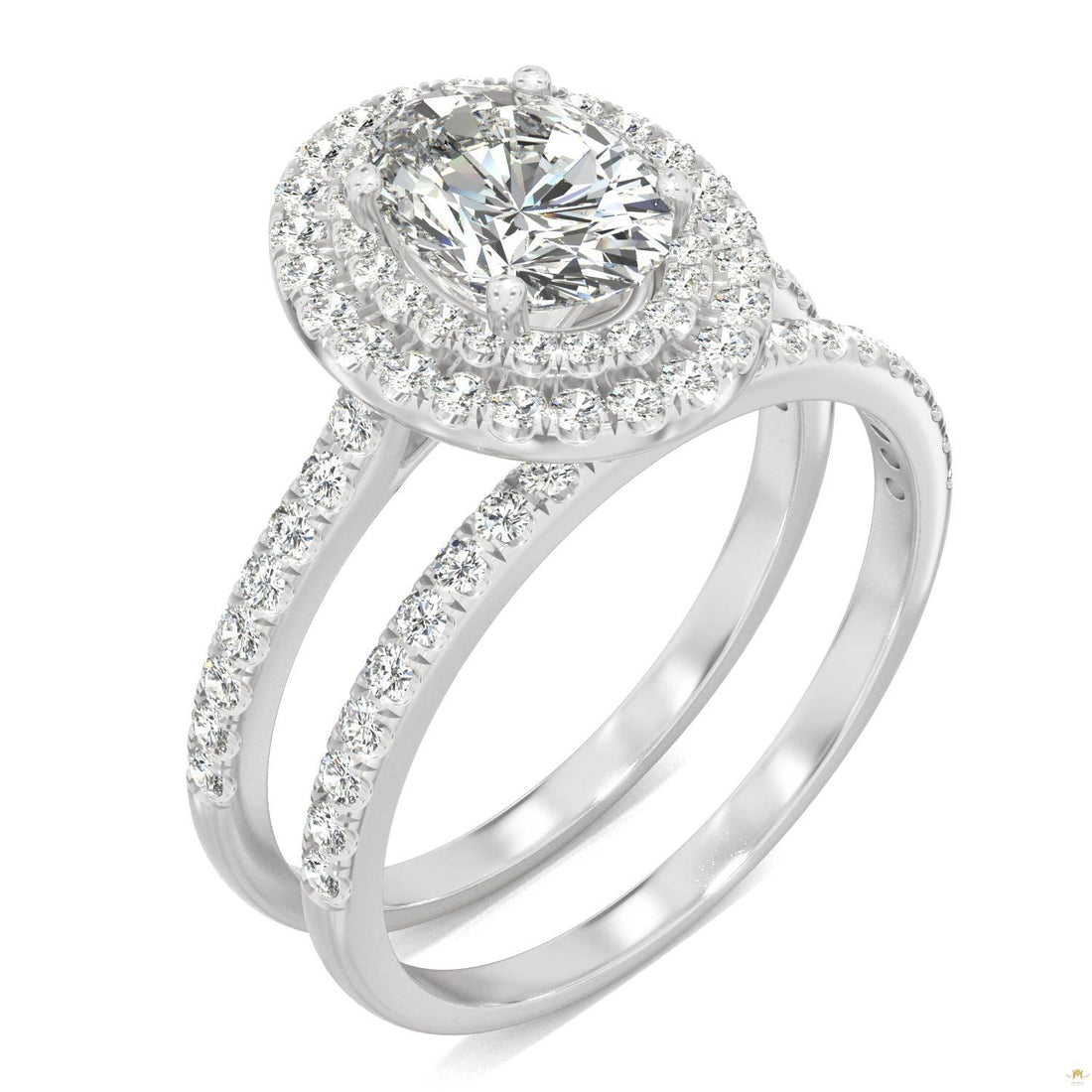 2.22 CTW   Oval Moissanite Halo Set in 14K White Gold