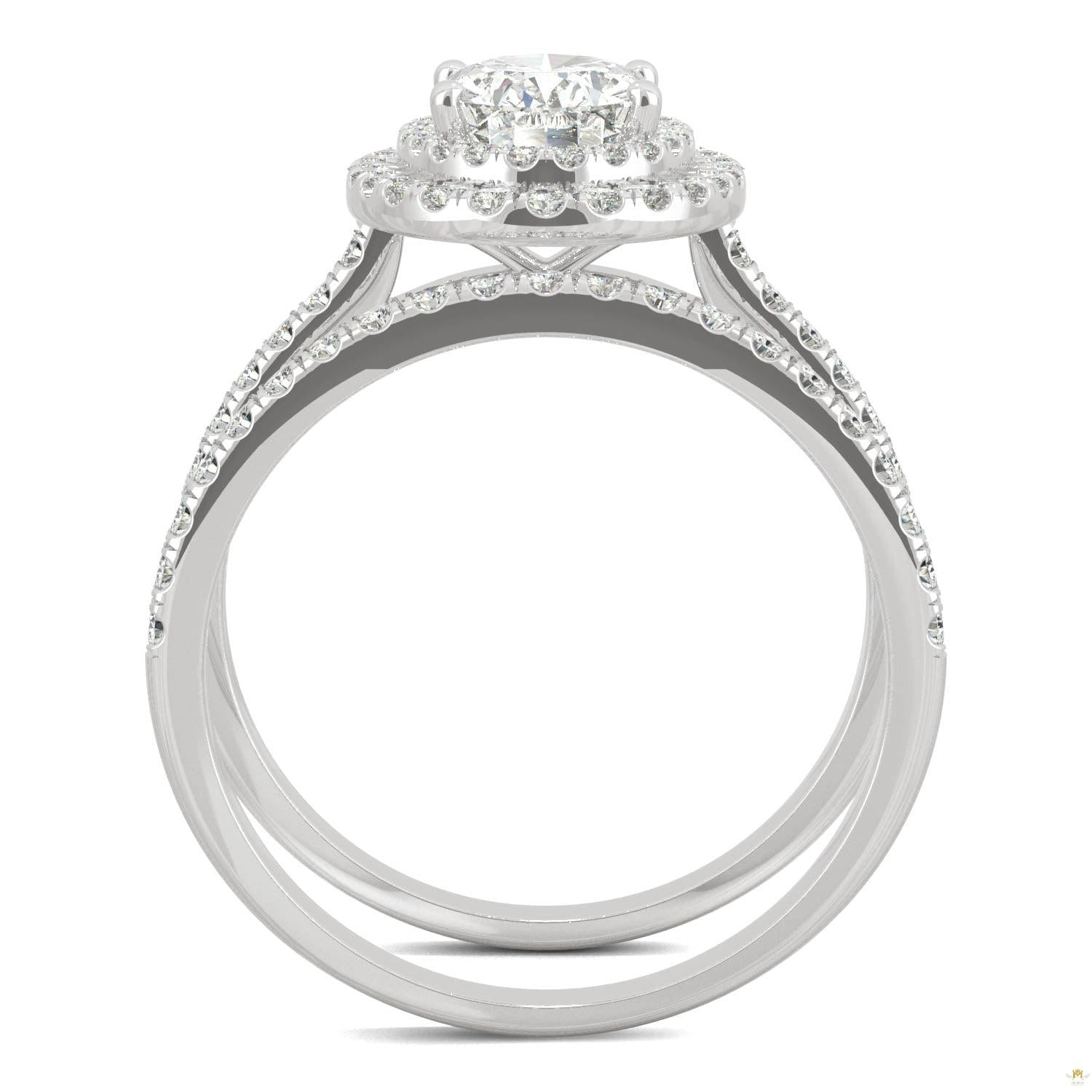 2.22 CTW   Oval Moissanite Halo Set in 14K White Gold