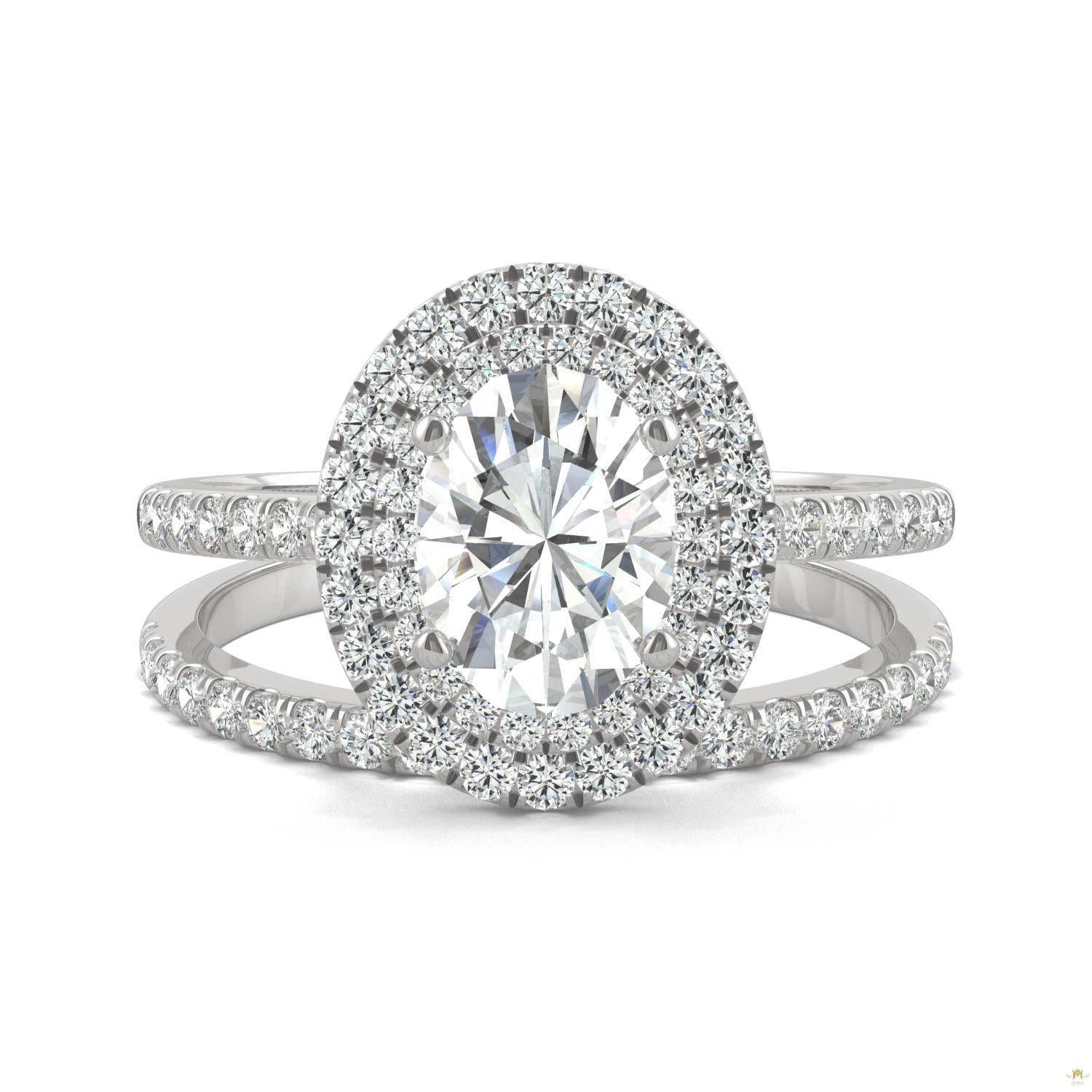 2.22 CTW   Oval Moissanite Halo Set in 14K White Gold